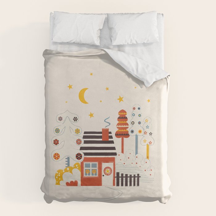 Christmas Winter Hut Illustration Duvet Cover Gallery Image 6