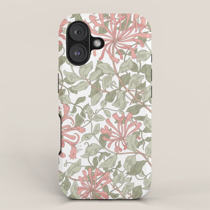 William Morris Vintage Honeysuckle Pink, White & Green Floral iPhone Case Gallery Image 1