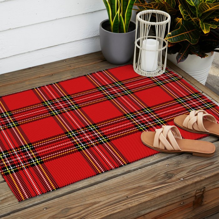 Vintage Red Tartan Plaid Scottish Pattern Outdoor Rug Gallery Image 2
