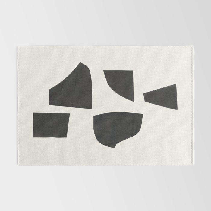 Bump & Kiss Minimalist Modern Mid Century Black Organic Shapes Pattern Paper Collage Rug Gallery Image 2