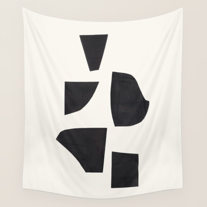 Bump & Kiss Minimalist Modern Mid Century Black Organic Shapes Pattern Paper Collage Wall Tapestry Gallery Image 1