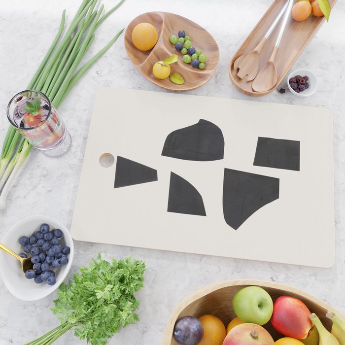 Bump & Kiss Minimalist Modern Mid Century Black Organic Shapes Pattern Paper Collage Cutting Board Gallery Image 2