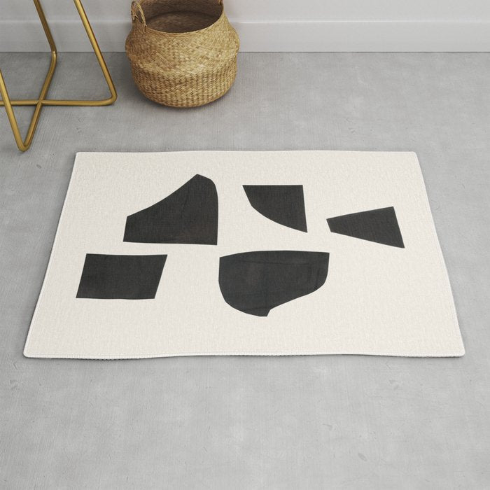 Bump & Kiss Minimalist Modern Mid Century Black Organic Shapes Pattern Paper Collage Rug Gallery Image 1