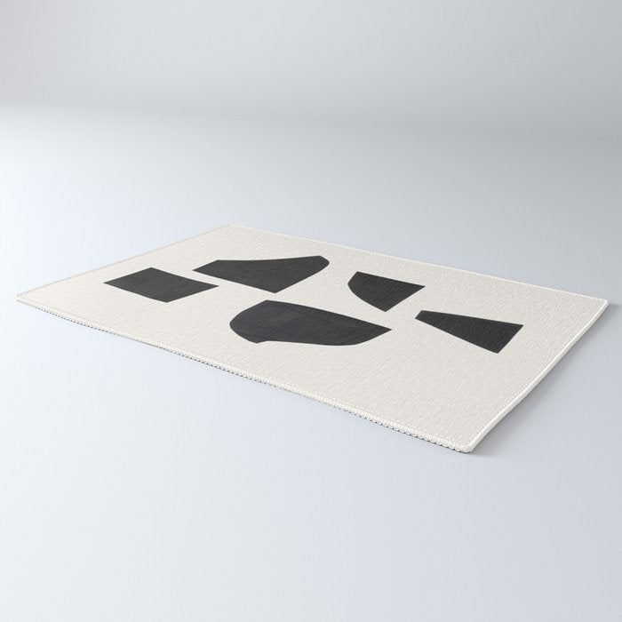 Bump & Kiss Minimalist Modern Mid Century Black Organic Shapes Pattern Paper Collage Rug Gallery Image 3