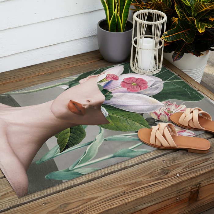 Floral Portrait /collage 2 Outdoor Rug Gallery Image 2