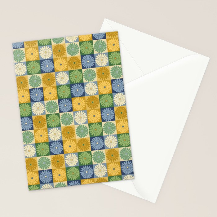 Retro Flowers Check Pattern XXI Stationery Card Gallery Image 2