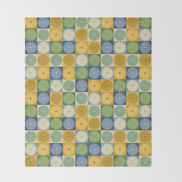 Retro Flowers Check Pattern XXI Throw Blanket Gallery Image 2