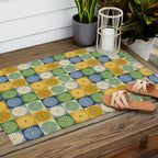 Retro Flowers Check Pattern XXI Outdoor Rug Gallery Image 2