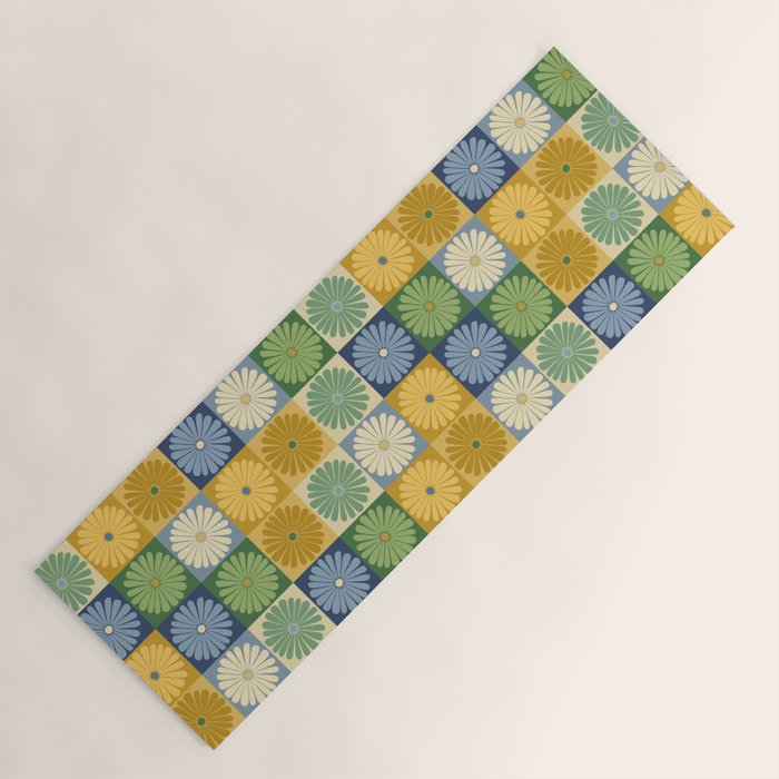 Retro Flowers Check Pattern XXI Yoga Mat Gallery Image 1