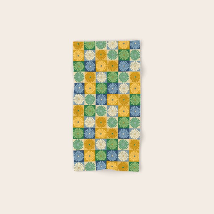 Retro Flowers Check Pattern XXI Bath Towel Gallery Image 1