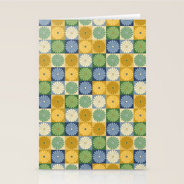 Retro Flowers Check Pattern XXI Stationery Card Gallery Image 2