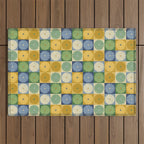 Retro Flowers Check Pattern XXI Outdoor Rug Gallery Image 1