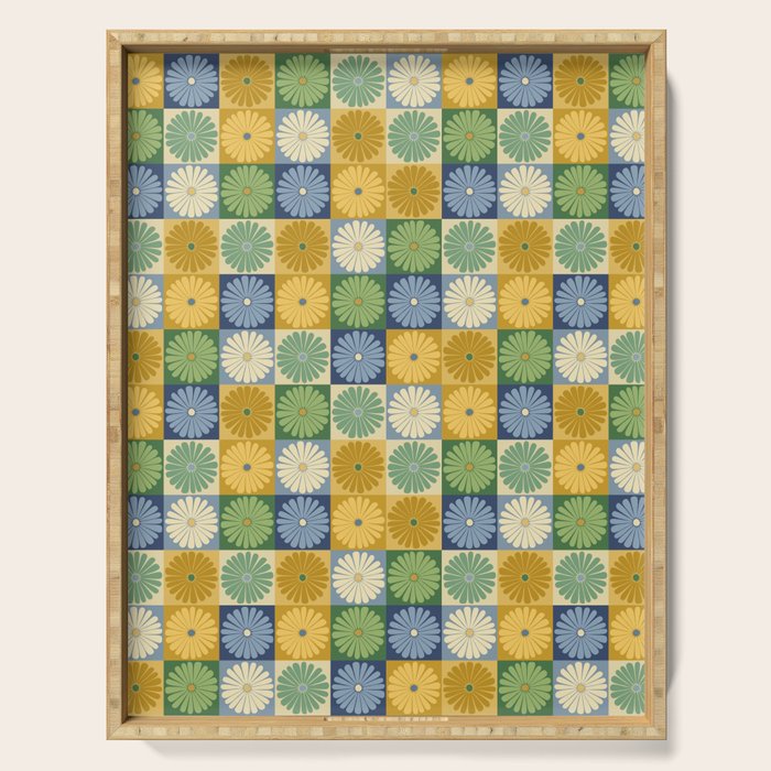 Retro Flowers Check Pattern XXI Serving Tray Gallery Image 1