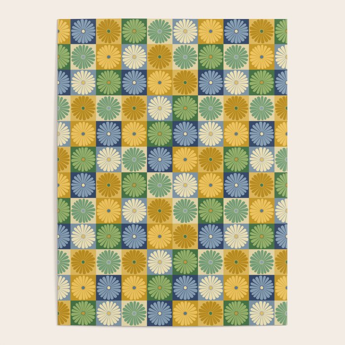 Retro Flowers Check Pattern XXI Poster Gallery Image 1