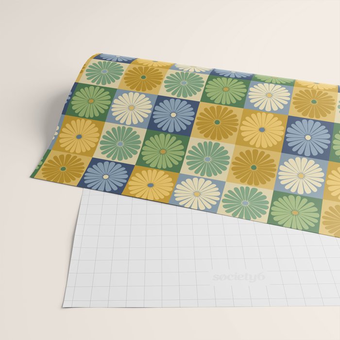 Retro Flowers Check Pattern XXI Wrapping Paper Gallery Image 2