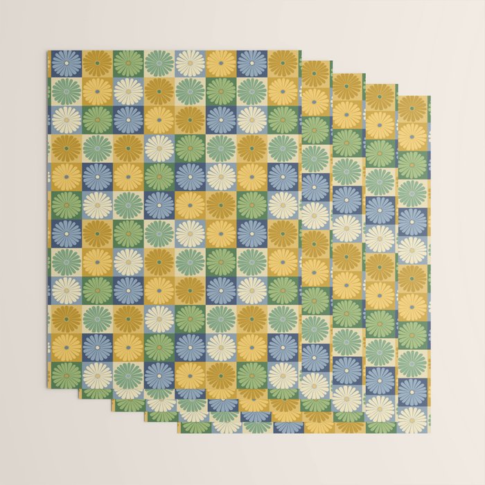 Retro Flowers Check Pattern XXI Wrapping Paper Gallery Image 3