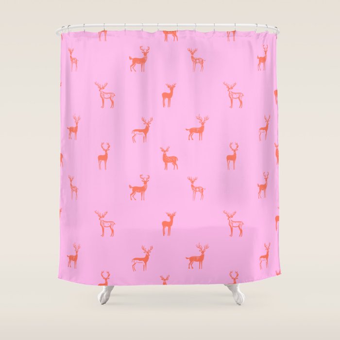 Vintage christmas deer animal pattern art Shower Curtain Gallery Image 1