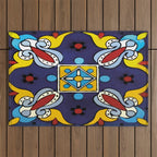 Abstract blue cruz mexican modern talavera tile wall Outdoor Rug Gallery Image 1