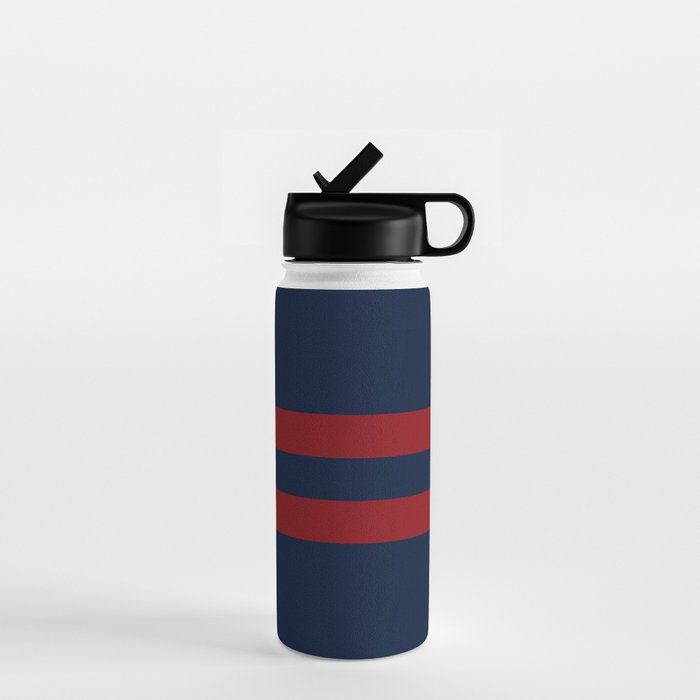 Navy Red Red Horizontal Stripes Water Bottle Gallery Image 1