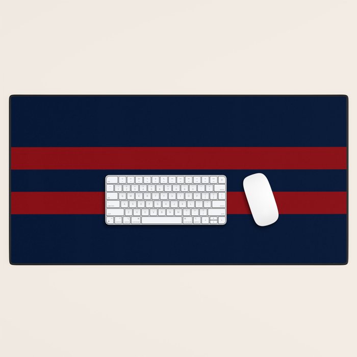 Navy Red Red Horizontal Stripes Desk Mat Gallery Image 1