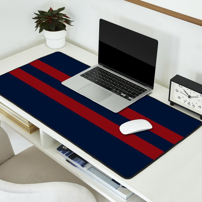 Navy Red Red Horizontal Stripes Desk Mat Gallery Image 2