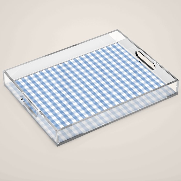Classic Pale Blue Pastel Gingham Check Acrylic Tray Gallery Image 1
