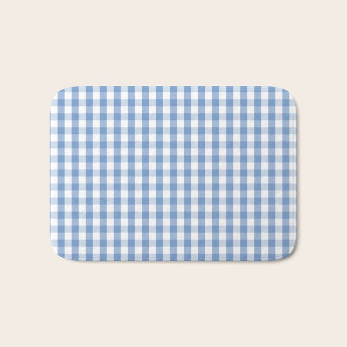 Classic Pale Blue Pastel Gingham Check Bath Mat Gallery Image 1