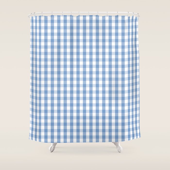 Classic Pale Blue Pastel Gingham Check Shower Curtain Gallery Image 1