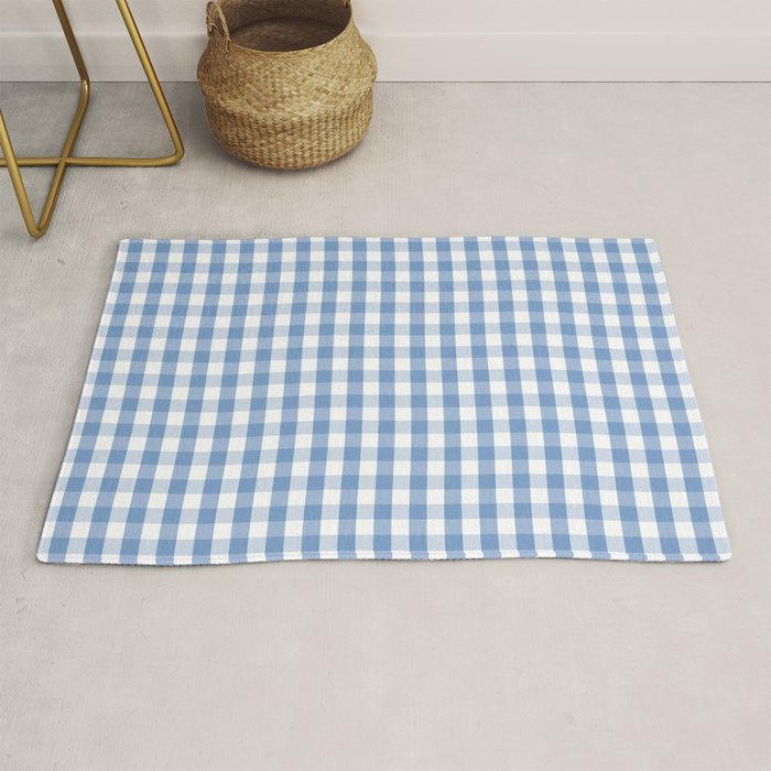 Classic Pale Blue Pastel Gingham Check Rug Gallery Image 1