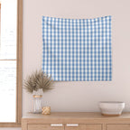 Classic Pale Blue Pastel Gingham Check Wall Tapestry Gallery Image 2