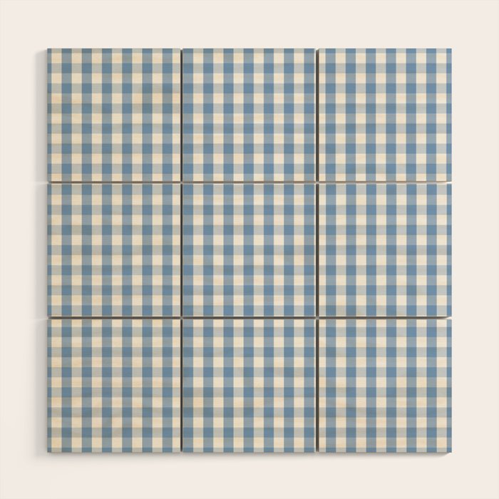 Classic Pale Blue Pastel Gingham Check Wood Wall Art Gallery Image 1