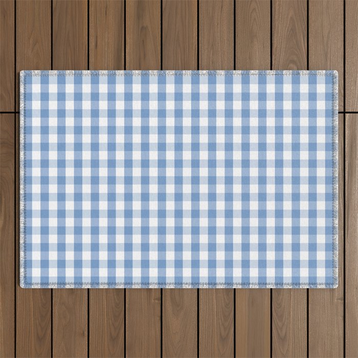 Classic Pale Blue Pastel Gingham Check Outdoor Rug Gallery Image 1