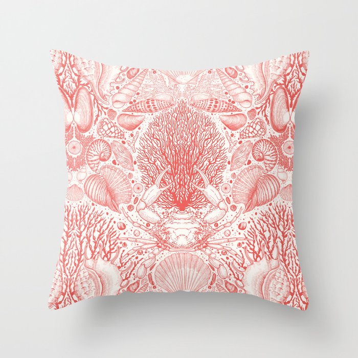 Beach treasures in coral red  Throw Pillow Gallery Image 6