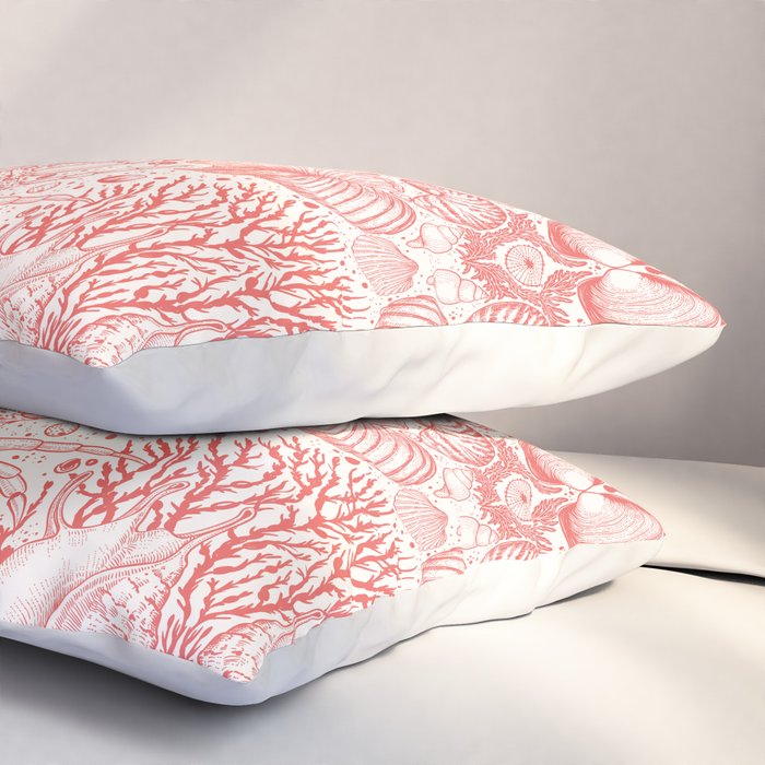 Beach treasures in coral red  Pillow Sham Gallery Image 3