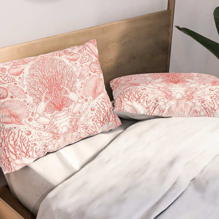 Beach treasures in coral red  Pillow Sham Gallery Image 2