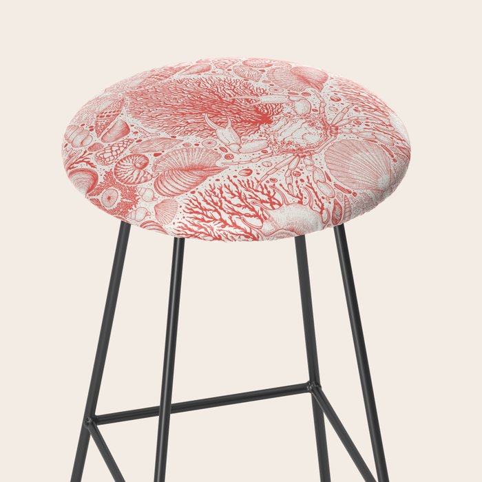 Beach treasures in coral red  Stool Gallery Image 2