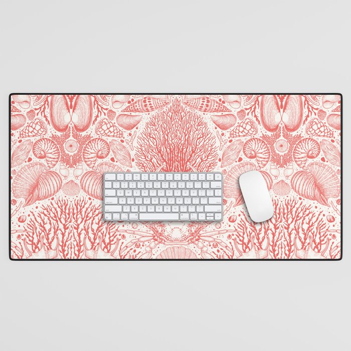 Beach treasures in coral red  Desk Mat Gallery Image 1