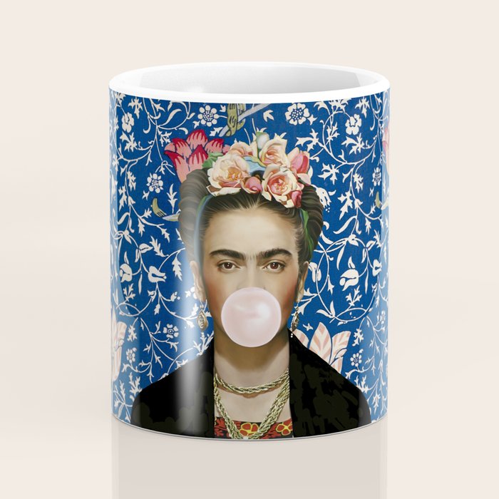 Woman  Blowing a pink Bubble gum with vintage Medway tapestry Coffee Mug Gallery Image 4