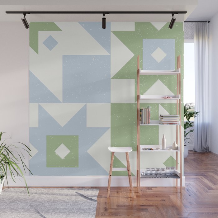 Quilt Shapes - Green and Blue Wall Mural Gallery Image 1