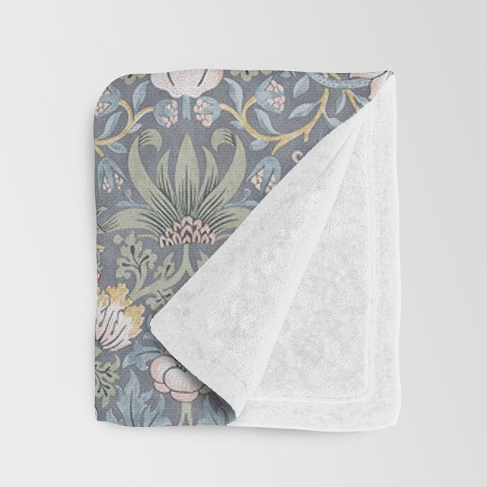 William Morris Strawberry Thief Slate Blue Vintage Pattern Throw Blanket Gallery Image 3