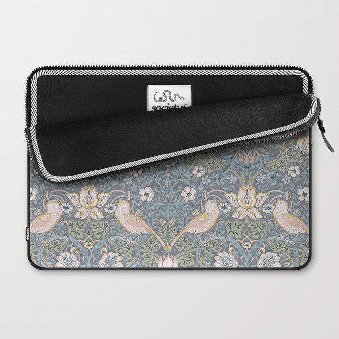 William Morris Strawberry Thief Slate Blue Vintage Pattern Laptop Sleeve Gallery Image 2