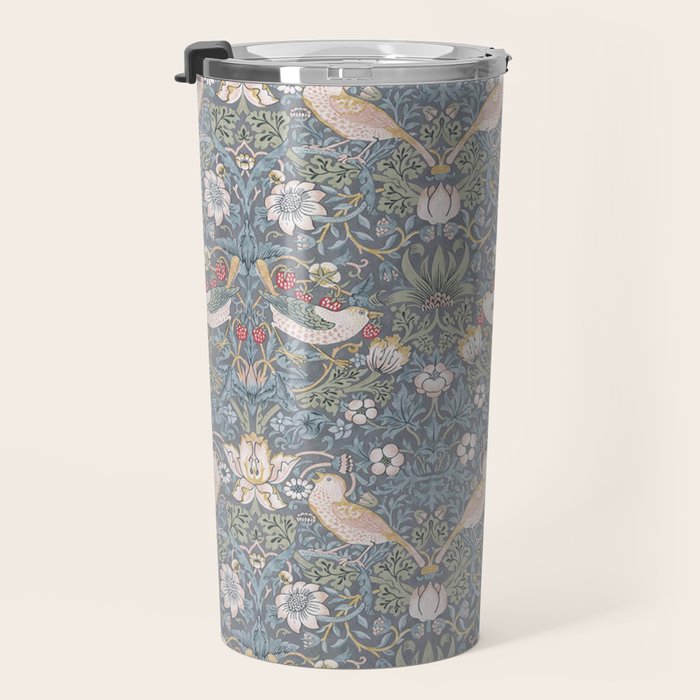 William Morris Strawberry Thief Slate Blue Vintage Pattern Travel Mug Gallery Image 3