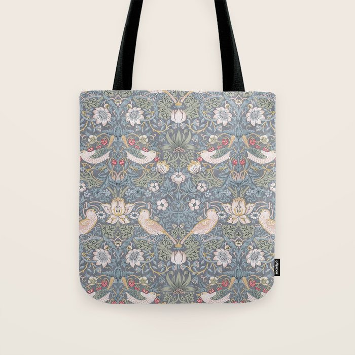 William Morris Strawberry Thief Slate Blue Vintage Pattern Tote Bag Gallery Image 1
