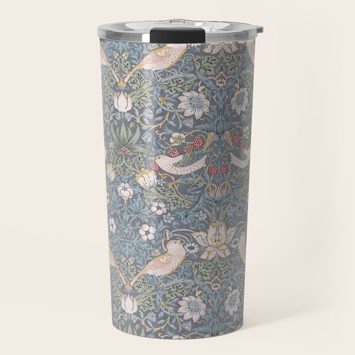 William Morris Strawberry Thief Slate Blue Vintage Pattern Travel Mug Gallery Image 1