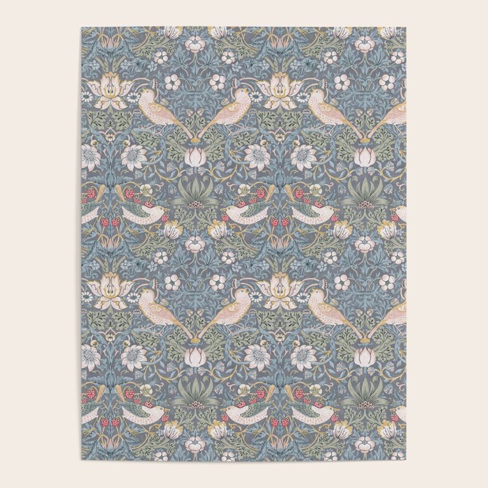 William Morris Strawberry Thief Slate Blue Vintage Pattern Poster Gallery Image 4