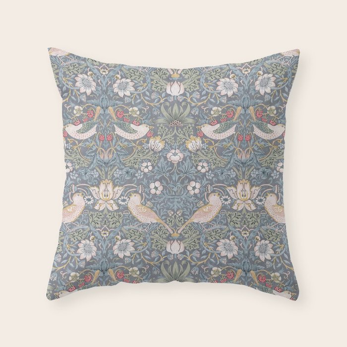 William Morris Strawberry Thief Slate Blue Vintage Pattern Throw Pillow Gallery Image 6