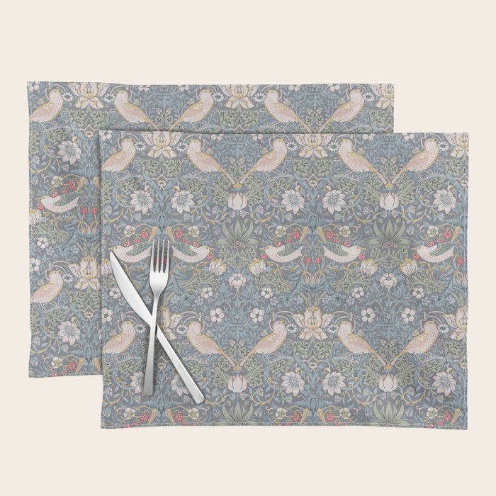William Morris Strawberry Thief Slate Blue Vintage Pattern Placemat Gallery Image 1