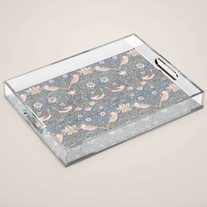 William Morris Strawberry Thief Slate Blue Vintage Pattern Acrylic Tray Gallery Image 1