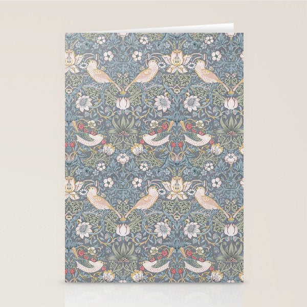 William Morris Strawberry Thief Slate Blue Vintage Pattern Stationery Card Gallery Image 2