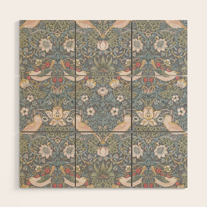 William Morris Strawberry Thief Slate Blue Vintage Pattern Wood Wall Art Gallery Image 1